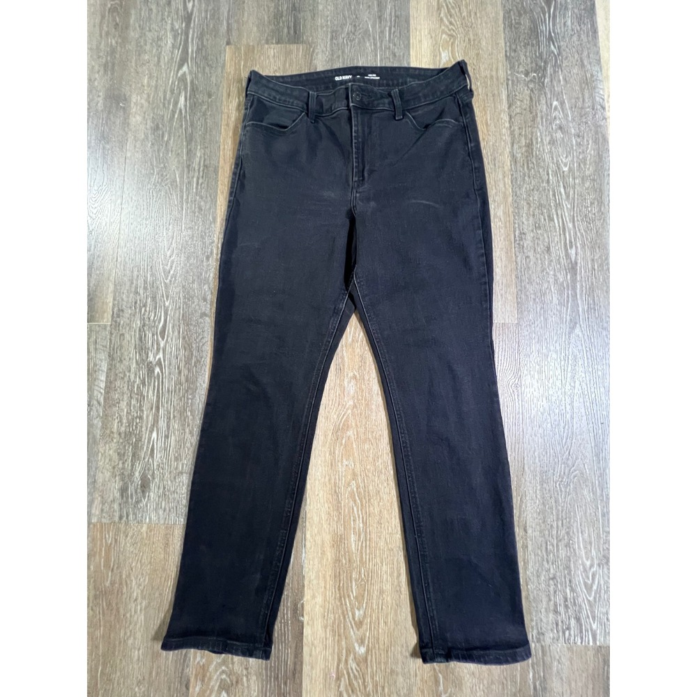 Old Navy Wow Straight Jeans Womens 12 Black High Rise Denim Stretch Pants